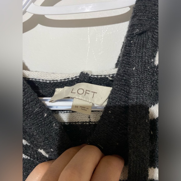 LOFT Black and White Striped Hooded Poncho - Picture 4 of 5